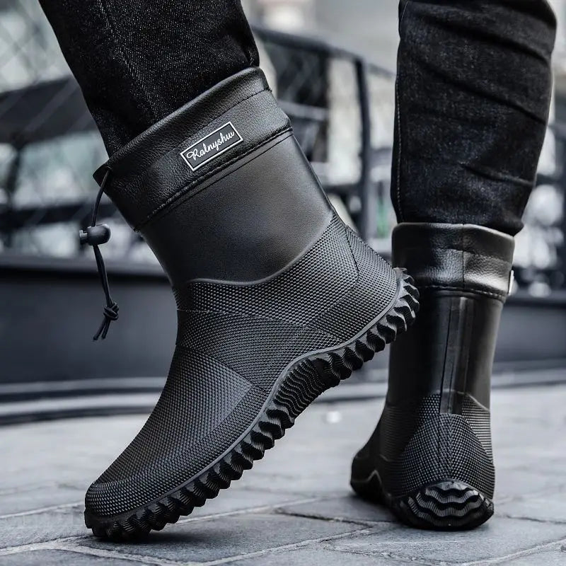 Men's Waterproof Slip-On Ankle Work Boots with Non-Slip Outsole