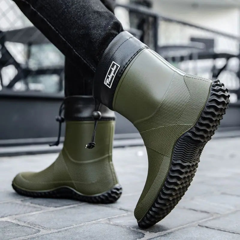 Men's Waterproof Slip-On Ankle Work Boots with Non-Slip Outsole