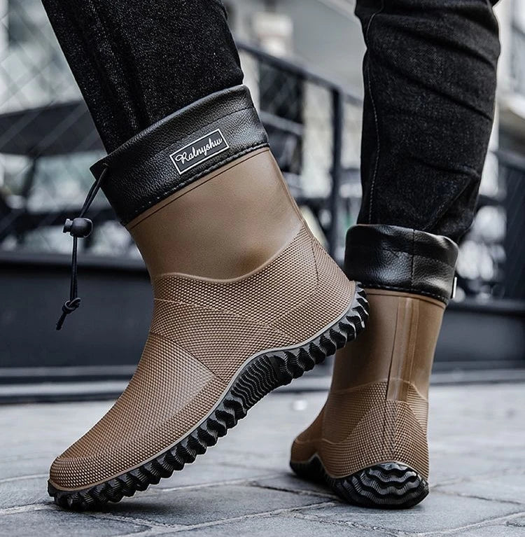 Men's Waterproof Slip-On Ankle Work Boots with Non-Slip Outsole