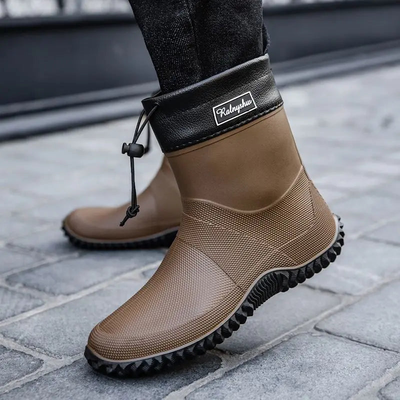 Men's Waterproof Slip-On Ankle Work Boots with Non-Slip Outsole