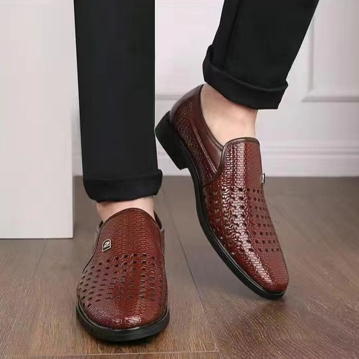 Woven Slip-On Loafers for Men with Glossy Finish