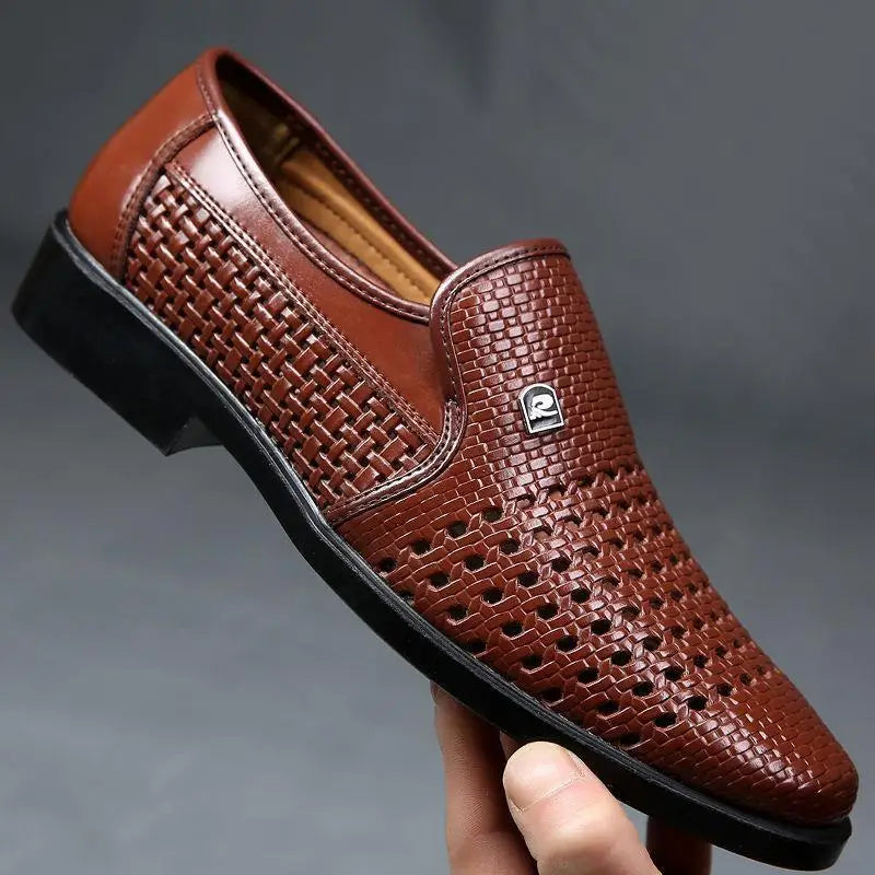 Woven Slip-On Loafers for Men with Glossy Finish