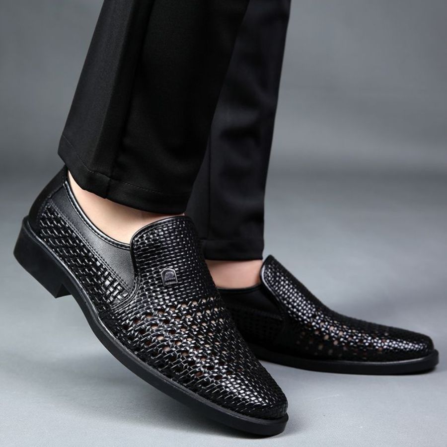 Woven Slip-On Loafers for Men with Glossy Finish