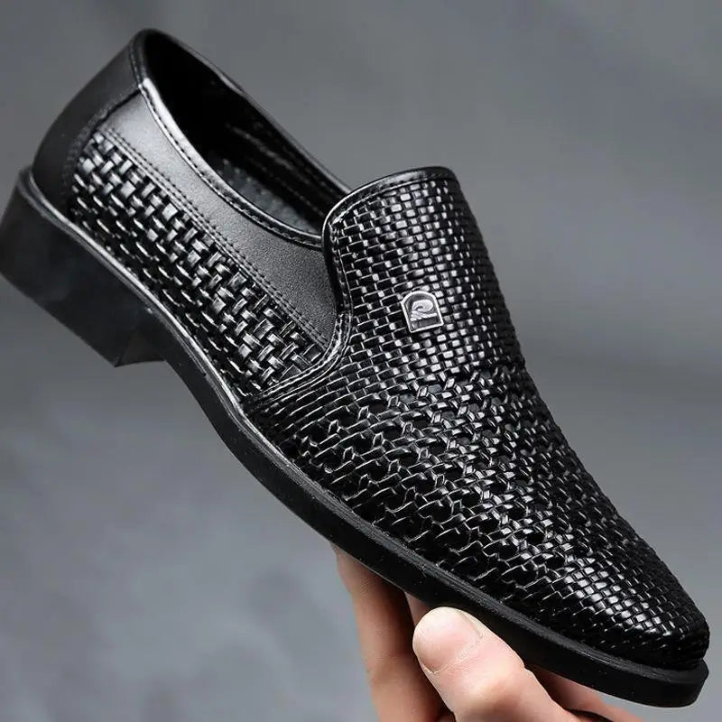Woven Slip-On Loafers for Men with Glossy Finish