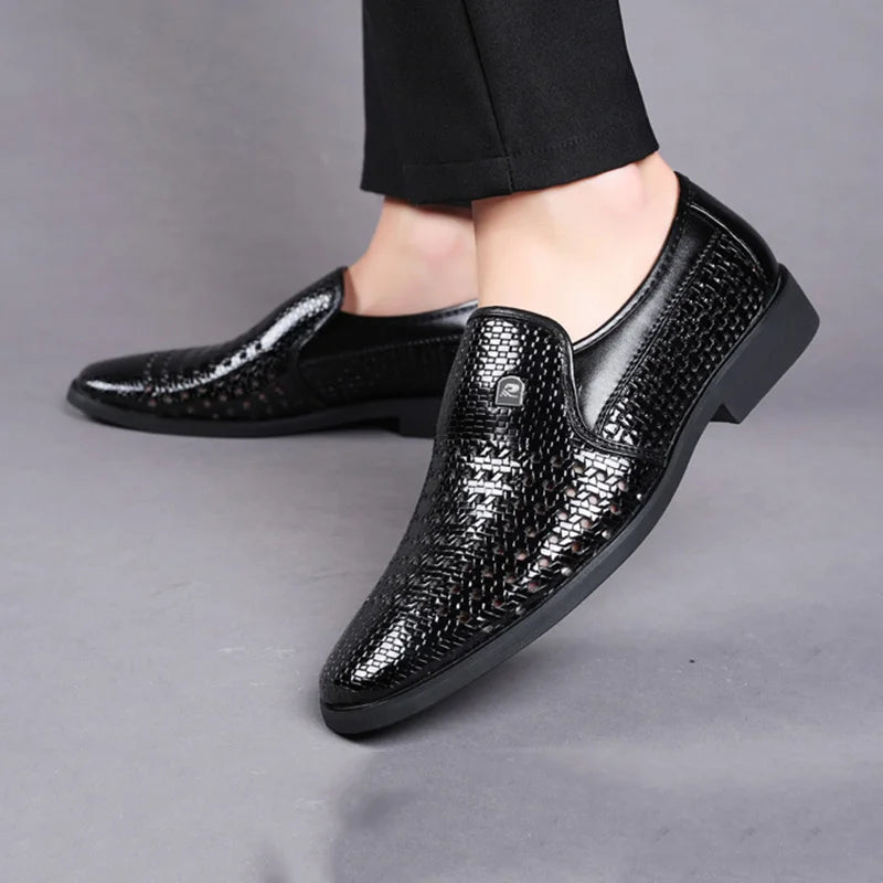 Woven Slip-On Loafers for Men with Glossy Finish