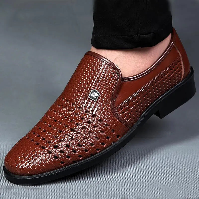 Woven Slip-On Loafers for Men with Glossy Finish