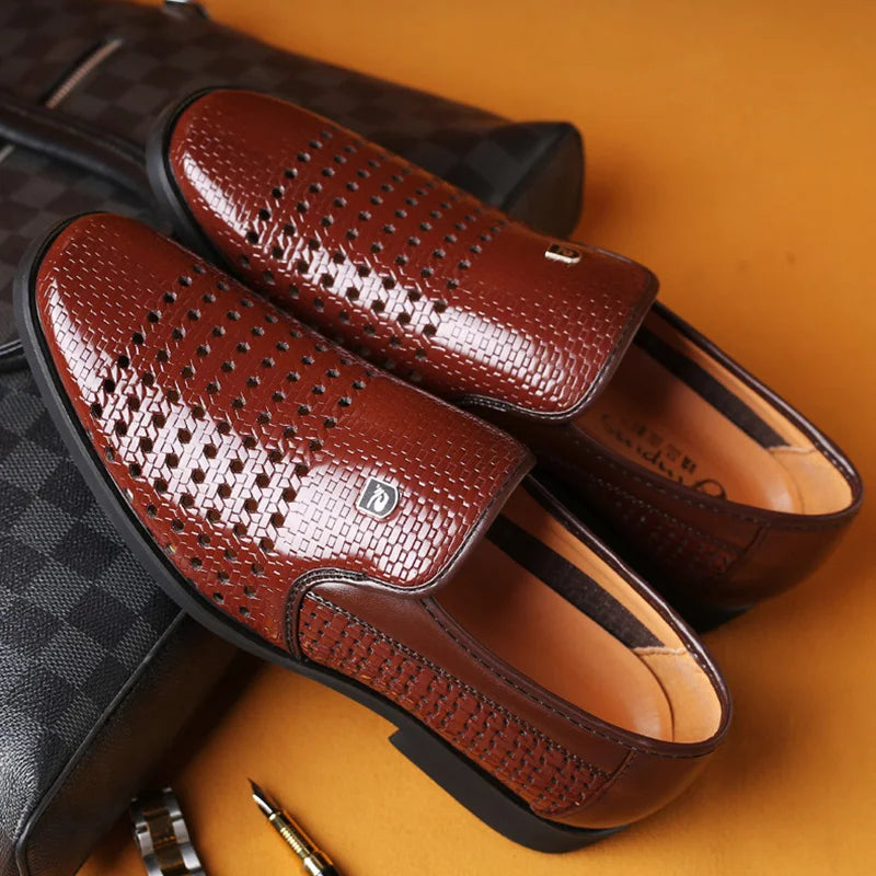 Woven Slip-On Loafers for Men with Glossy Finish