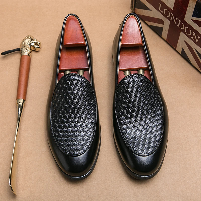 Men's Elegant Woven Slip-On Loafers with Comfort Insole
