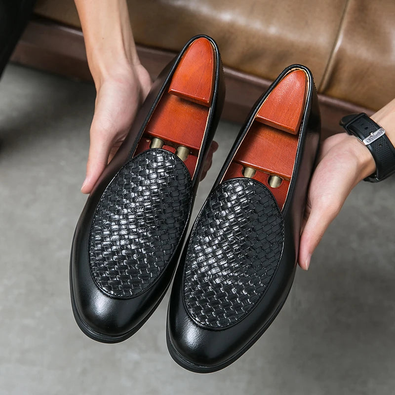 Men's Elegant Woven Slip-On Loafers with Comfort Insole