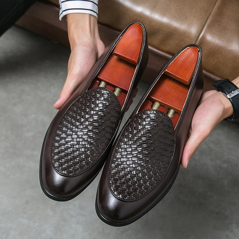 Men's Elegant Woven Slip-On Loafers with Comfort Insole