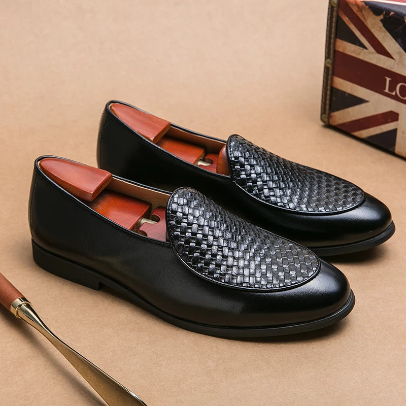 Men's Elegant Woven Slip-On Loafers with Comfort Insole