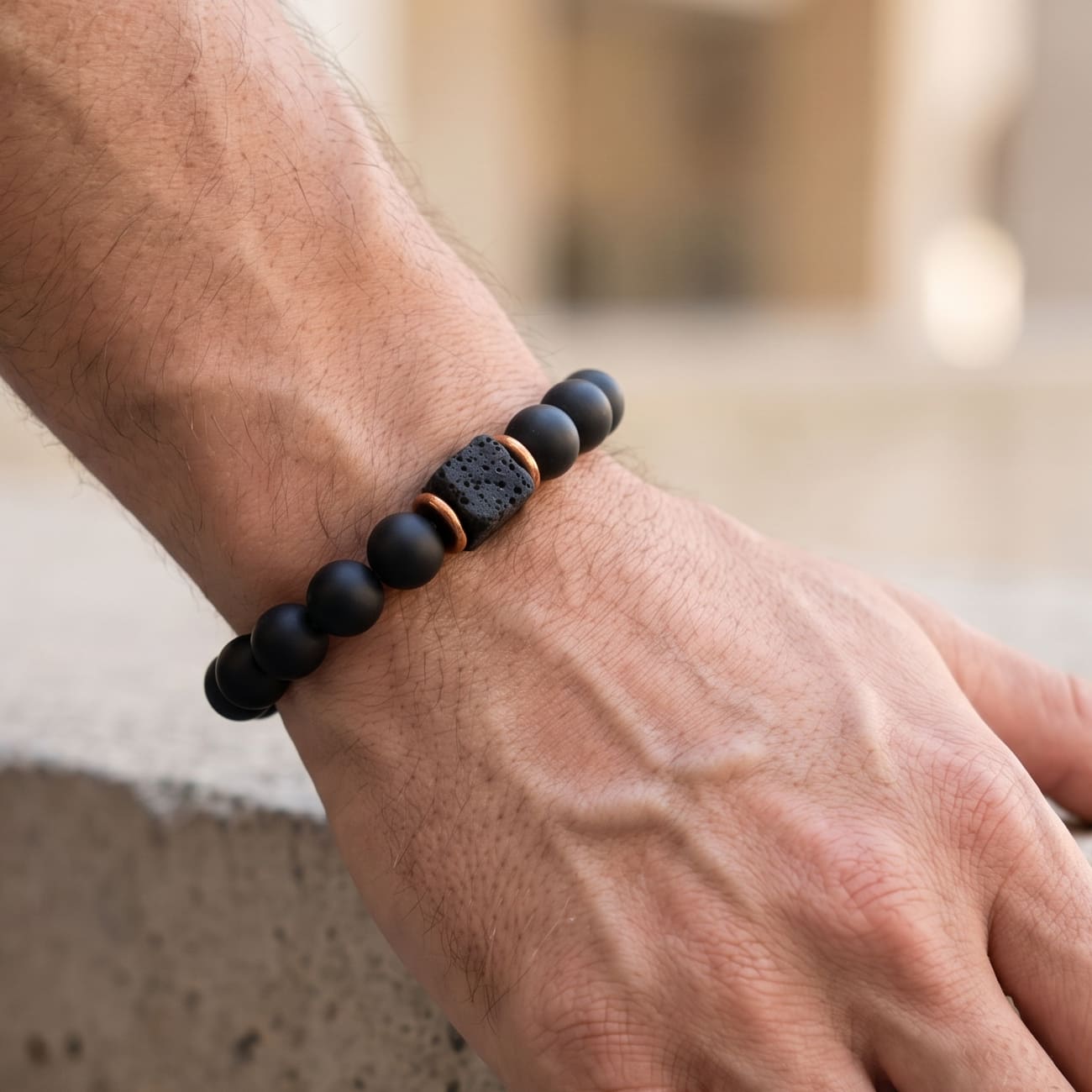 Matte Black Onyx Lava Stone Balance Bracelet