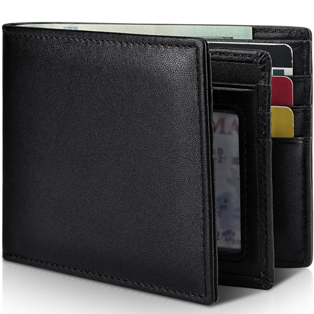 Men's Slim Bifold Genuine Leather RFID Wallet with 13 Card Slots