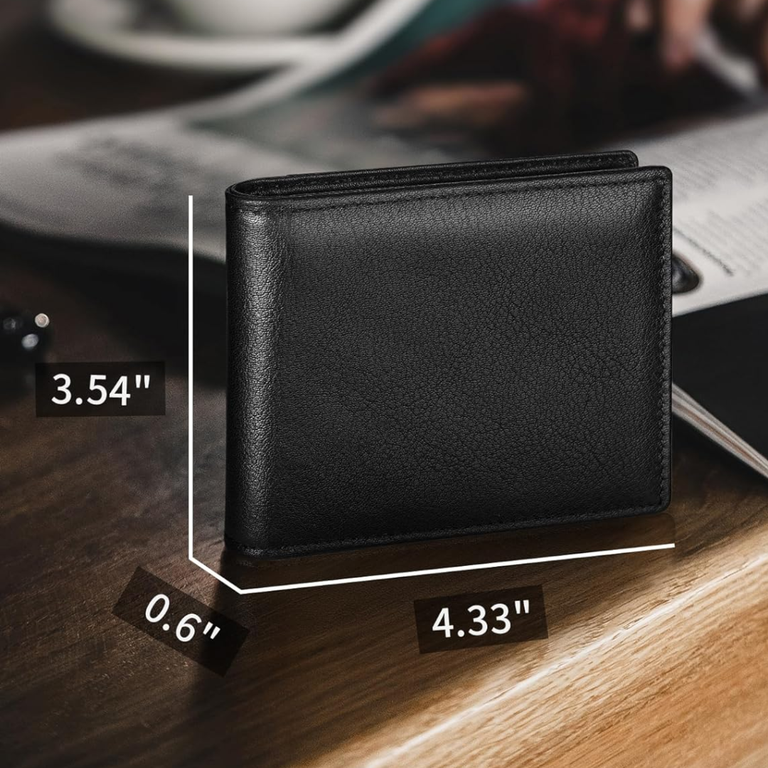 Men's Slim Bifold Genuine Leather RFID Wallet with 13 Card Slots