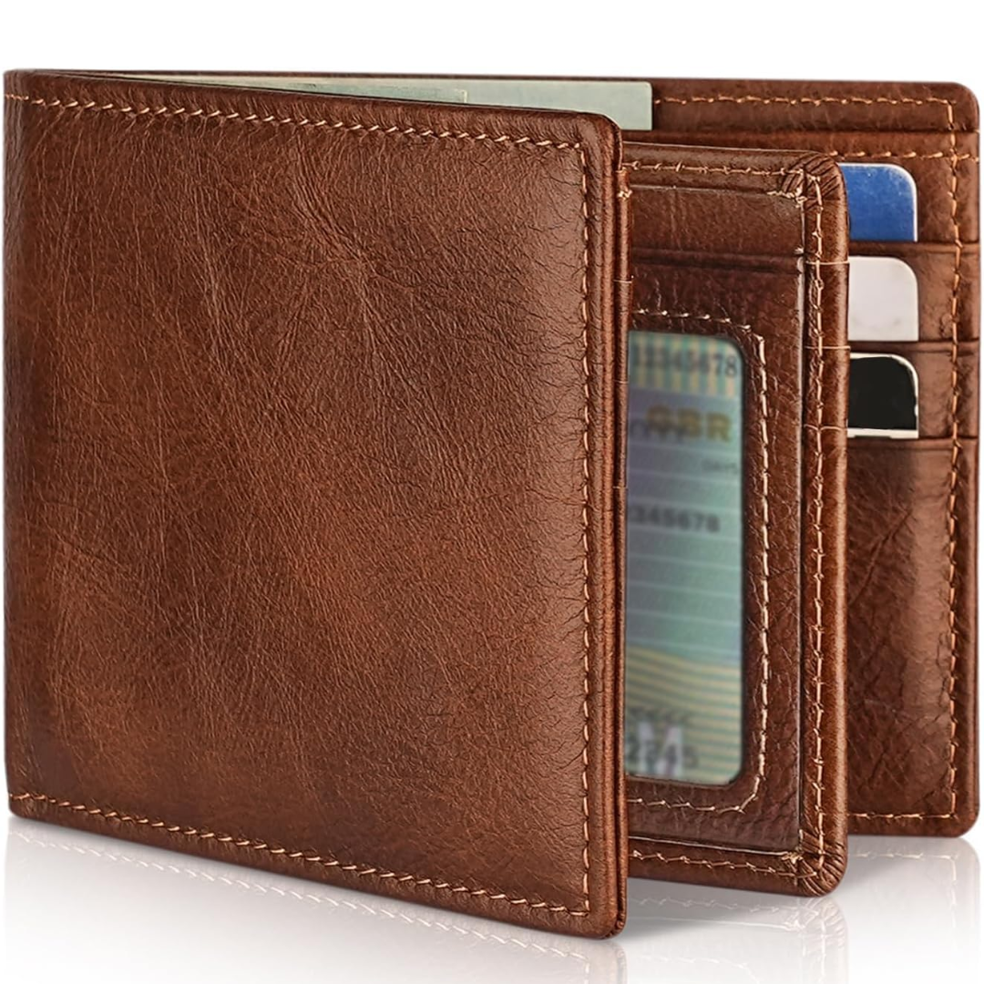 Men's Slim Bifold Genuine Leather RFID Wallet with 13 Card Slots