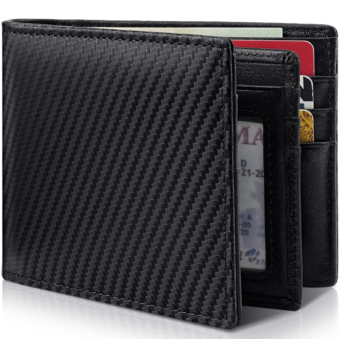 Men's Slim Bifold Genuine Leather RFID Wallet with 13 Card Slots