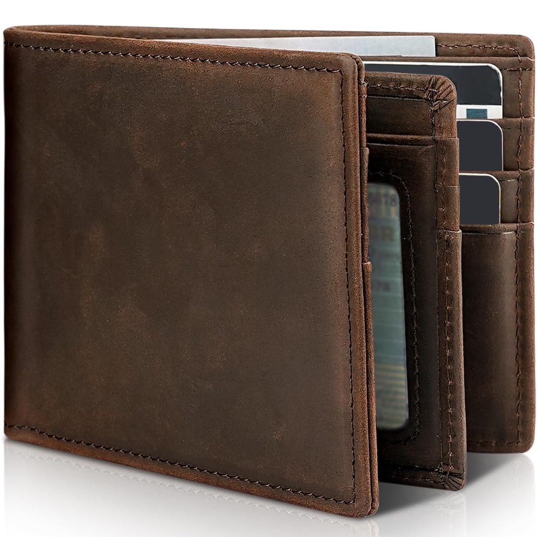 Men's Slim Bifold Genuine Leather RFID Wallet with 13 Card Slots