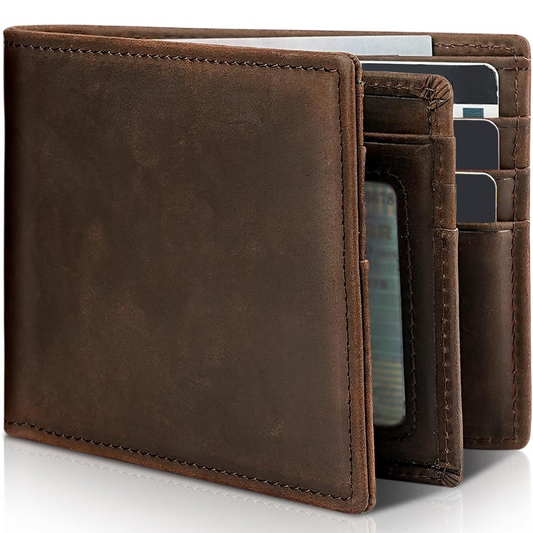 Men's Slim Bifold Genuine Leather RFID Wallet with 13 Card Slots