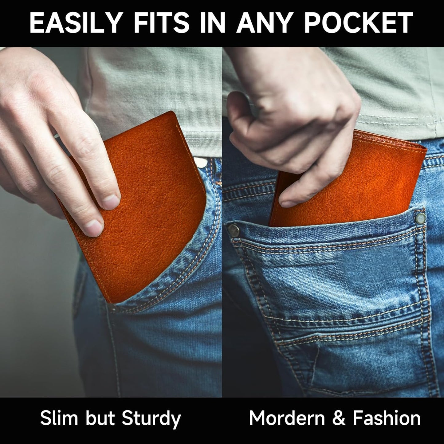 Top Grain Leather RFID Blocking Bifold Wallet for Men
