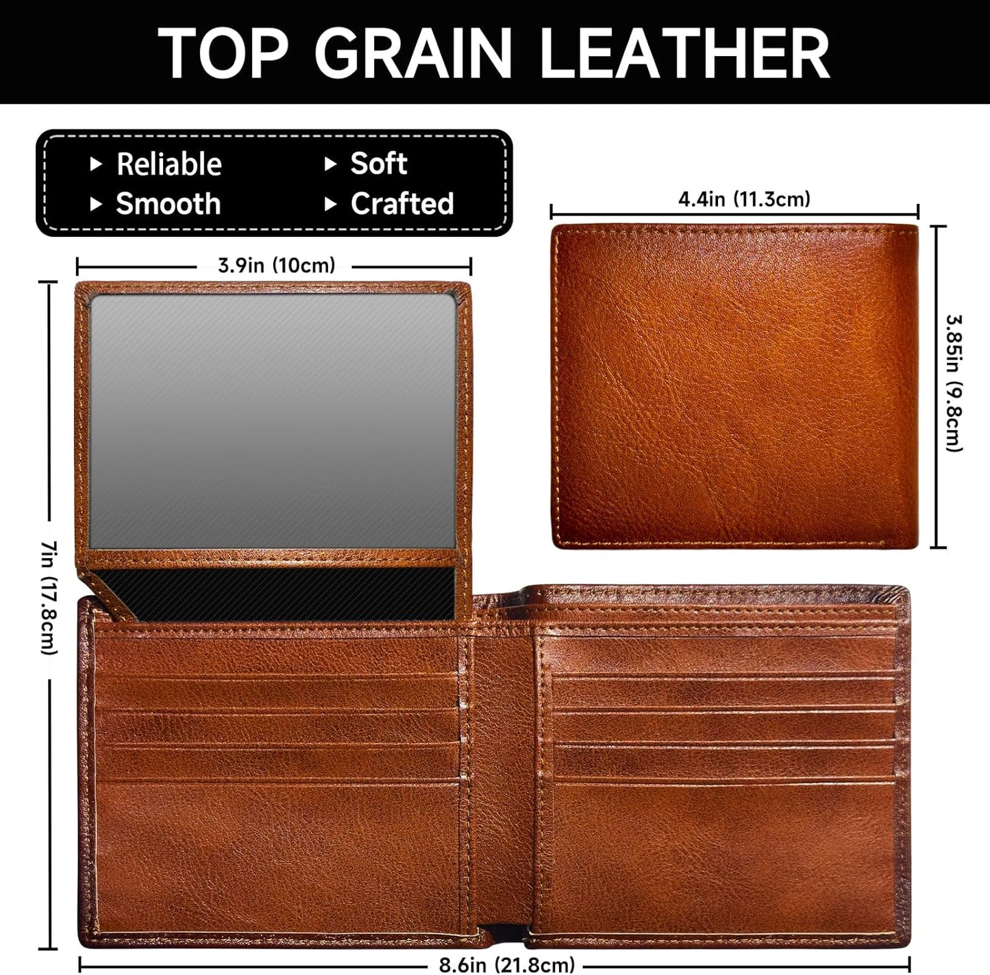 Top Grain Leather RFID Blocking Bifold Wallet for Men