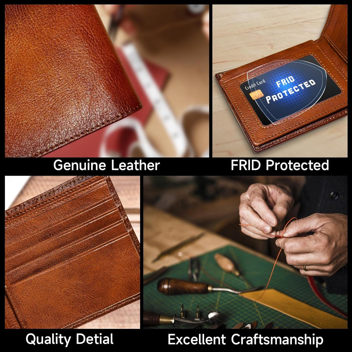 Top Grain Leather RFID Blocking Bifold Wallet for Men