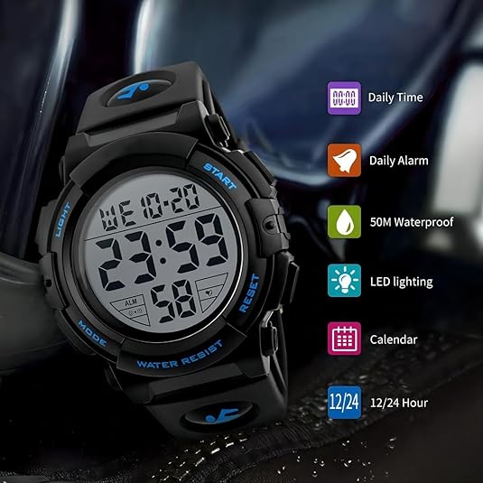 Men's Waterproof Military Digital Sports Watch with LED Display