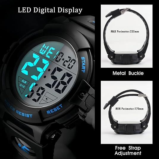 Men's Waterproof Military Digital Sports Watch with LED Display
