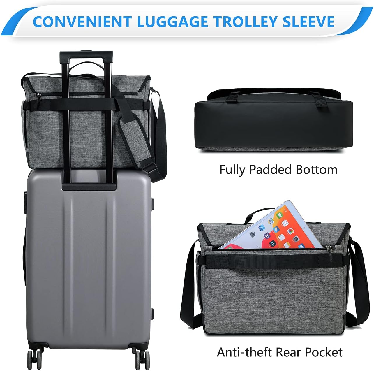Water-Resistant Messenger Bag for 17-Inch Laptops with Adjustable Strap