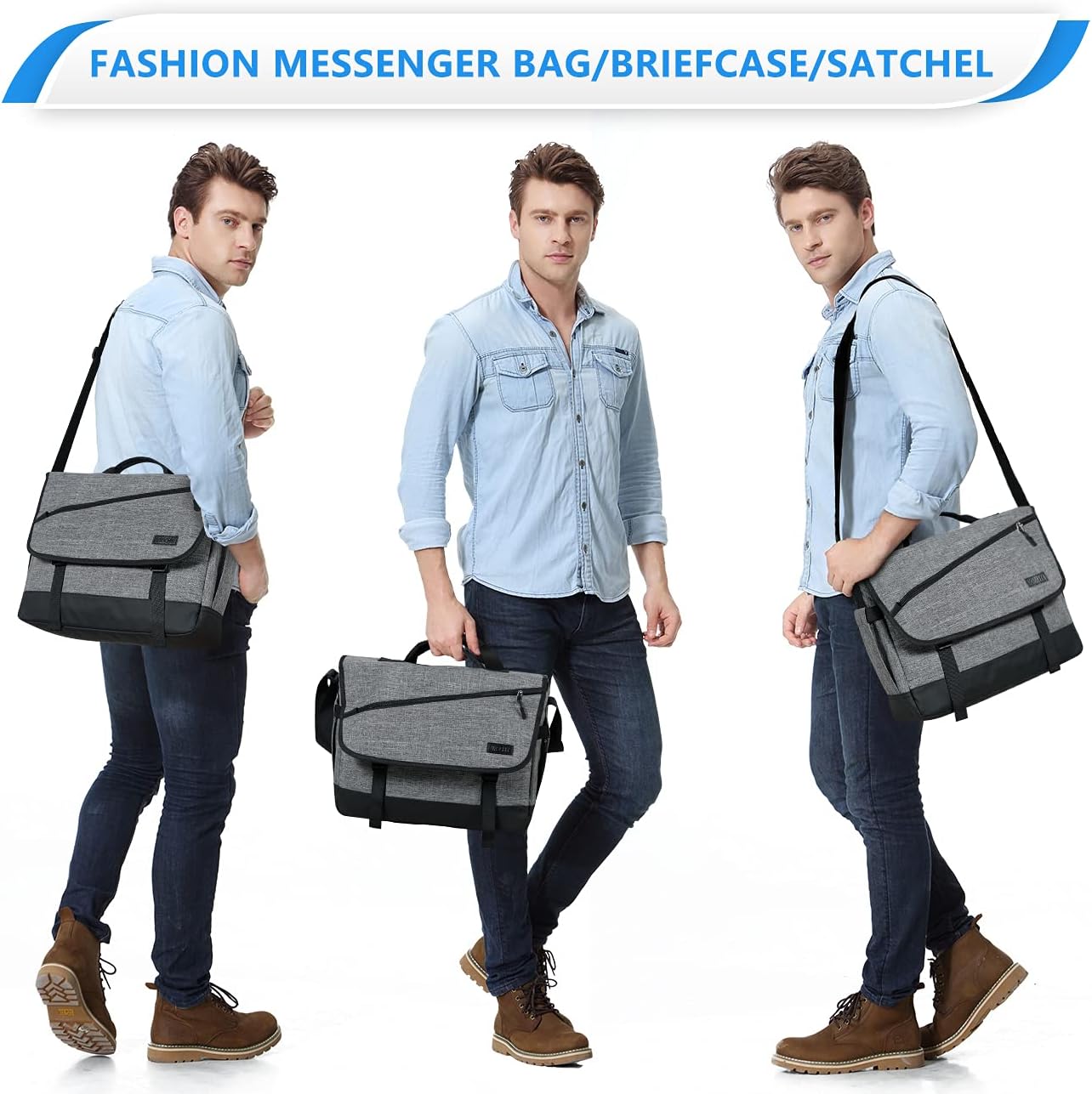 Water-Resistant Messenger Bag for 17-Inch Laptops with Adjustable Strap
