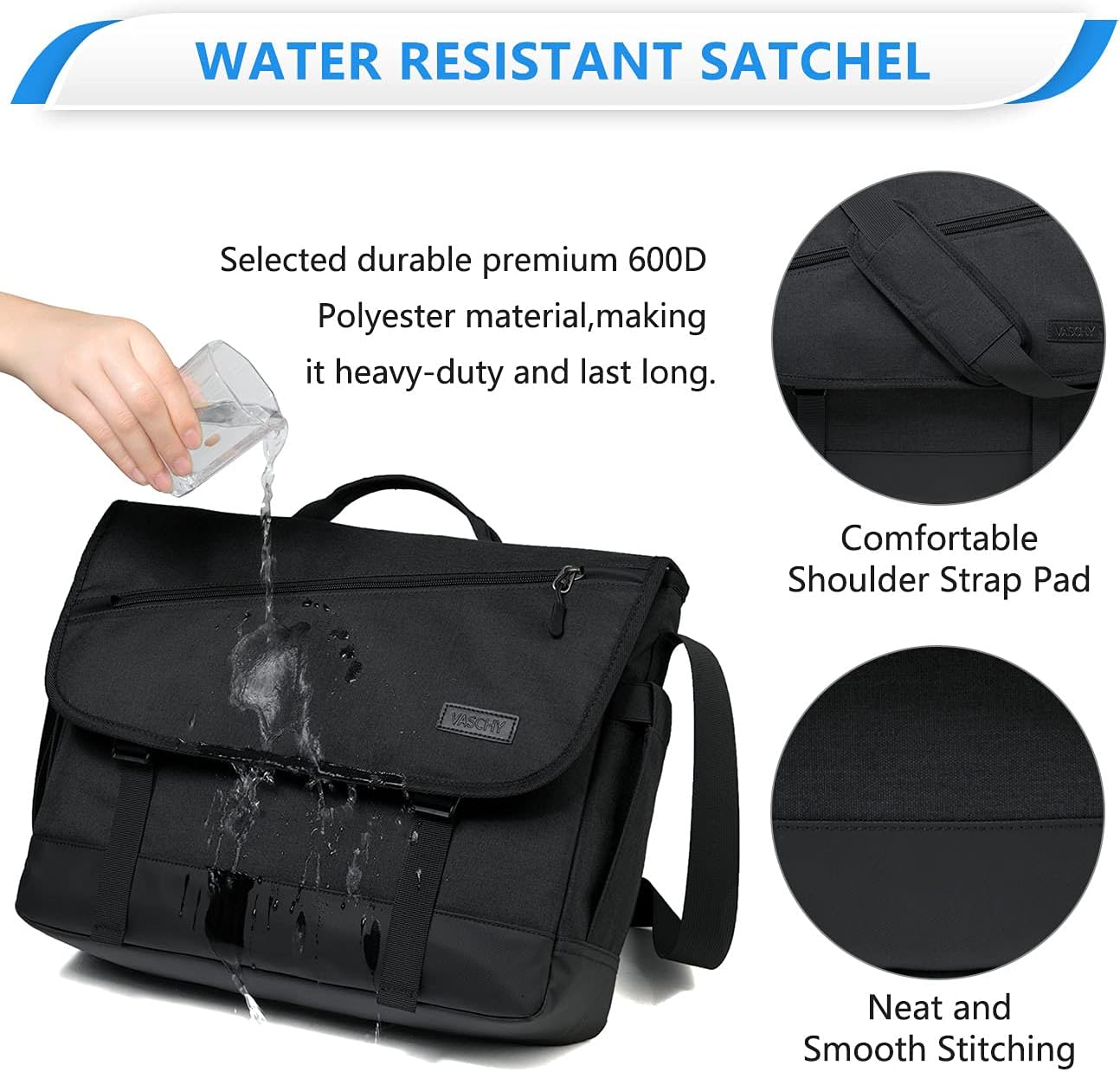 Water-Resistant Messenger Bag for 17-Inch Laptops with Adjustable Strap