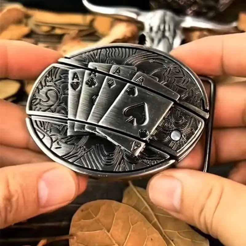 Metal Oval Cowboy Belt Buckle with Hidden EDC Tool