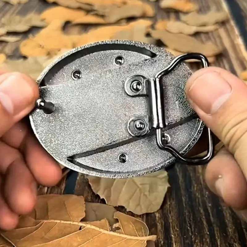 Metal Oval Cowboy Belt Buckle with Hidden EDC Tool