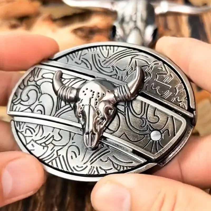 Metal Oval Cowboy Belt Buckle with Hidden EDC Tool