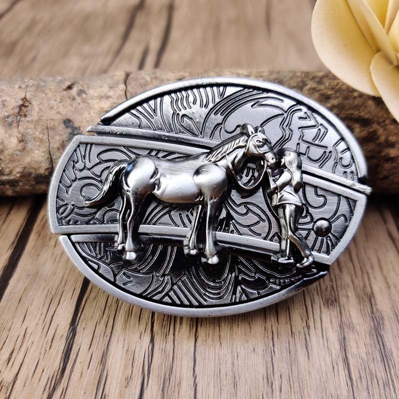 Metal Oval Cowboy Belt Buckle with Hidden EDC Tool