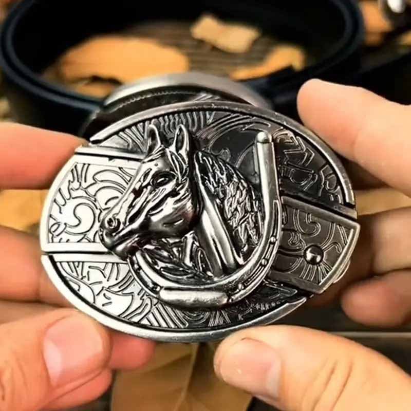 Metal Oval Cowboy Belt Buckle with Hidden EDC Tool