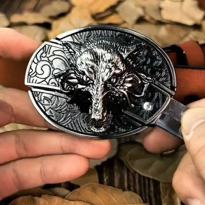 Metal Oval Cowboy Belt Buckle with Hidden EDC Tool