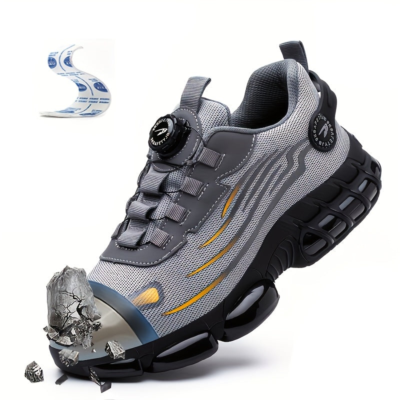 Durable Mid-Top Safety Shoes with Lace-Up Closure and Rubber Sole