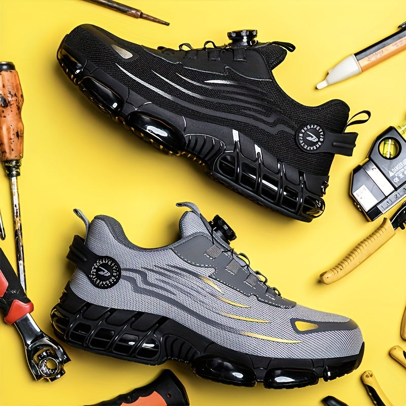 Durable Mid-Top Safety Shoes with Lace-Up Closure and Rubber Sole