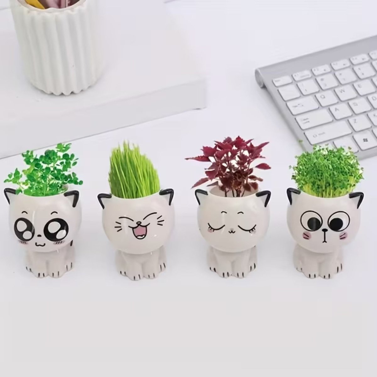 Cat-Shaped Ceramic Flowerpot for Small Plants