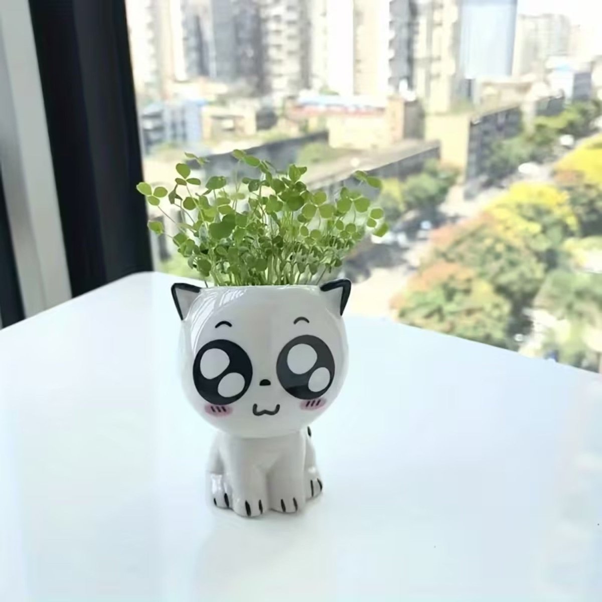 Cat-Shaped Ceramic Flowerpot for Small Plants