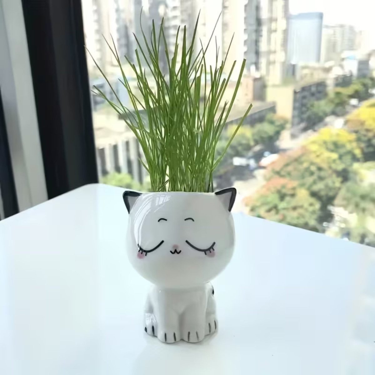 Cat-Shaped Ceramic Flowerpot for Small Plants