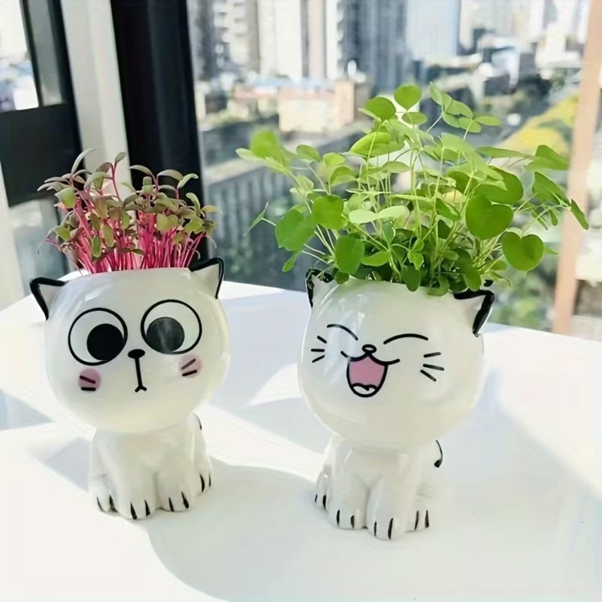 Cat-Shaped Ceramic Flowerpot for Small Plants