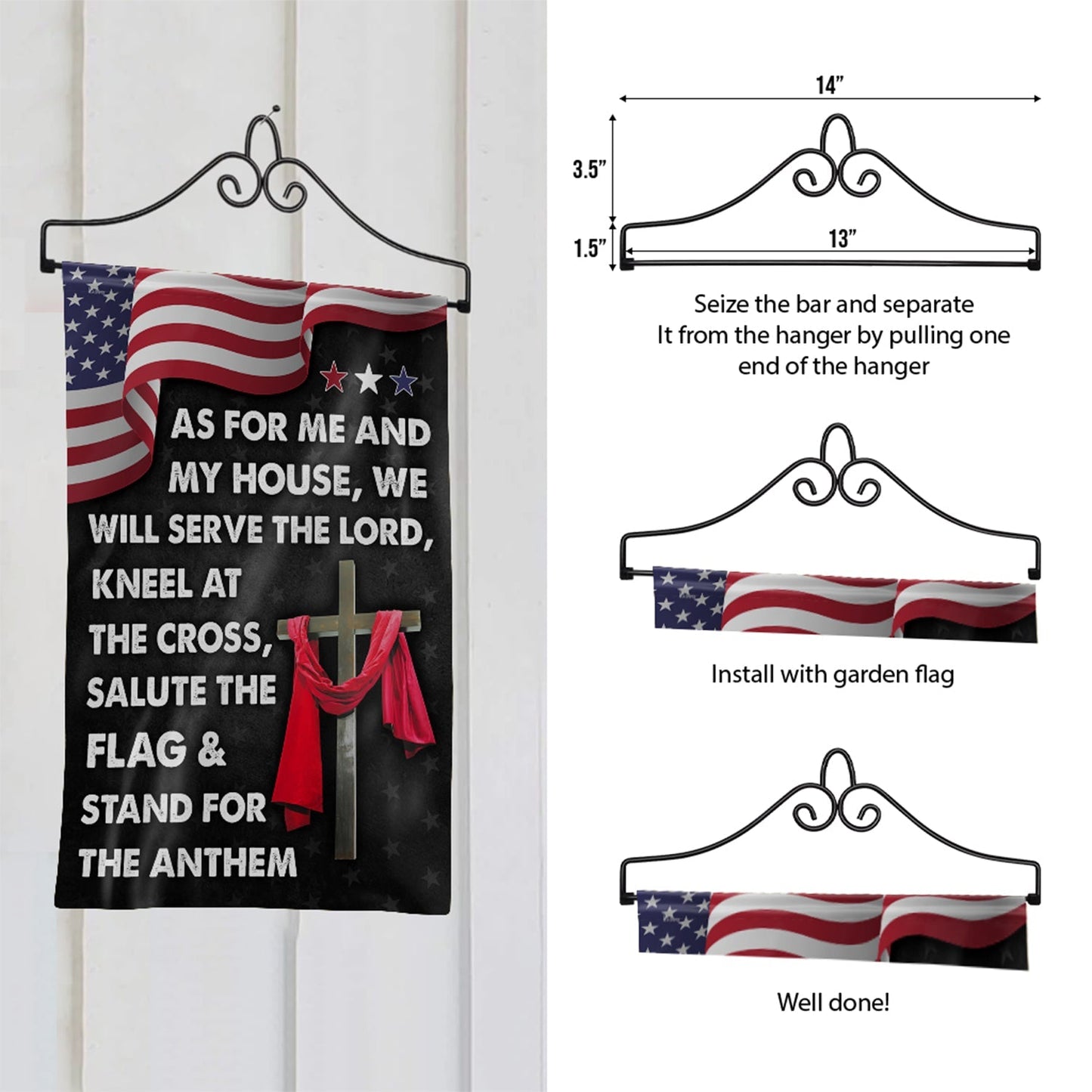 Garden Flag Wall Hanger in Wrought Iron with Scroll Design