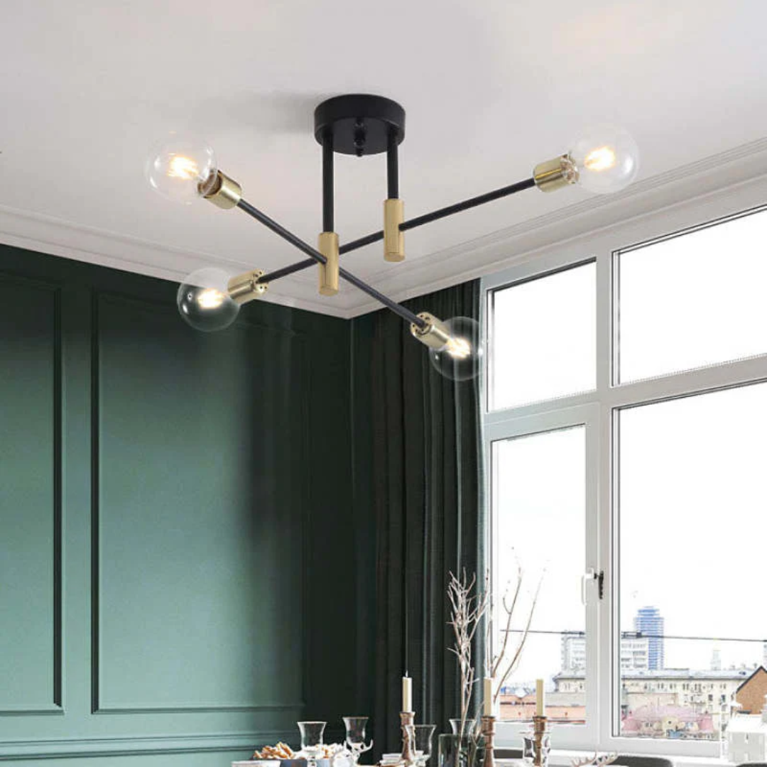Modern Black and Gold LED Ceiling Light with 4, 6, or 8 Bulbs