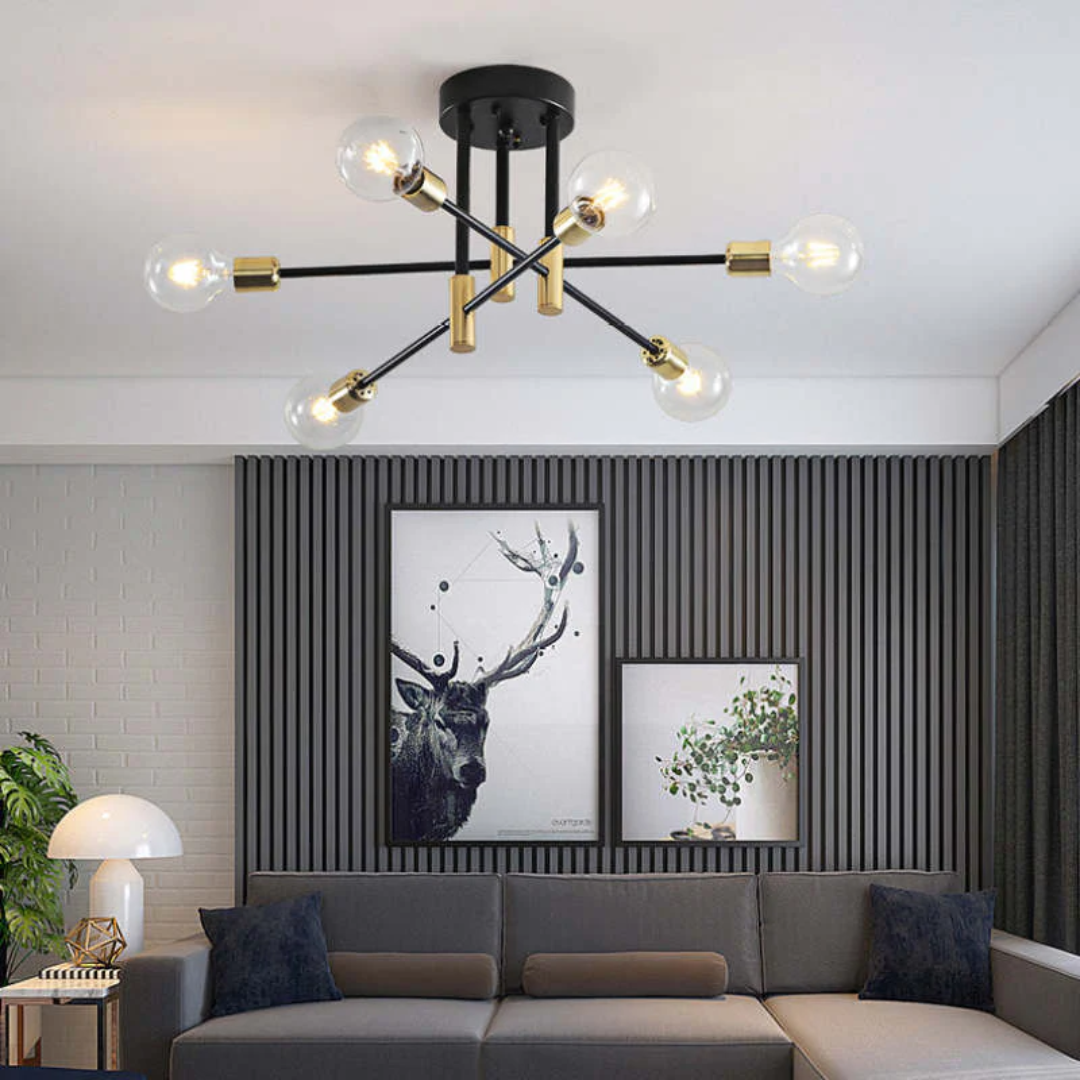Modern Black and Gold LED Ceiling Light with 4, 6, or 8 Bulbs