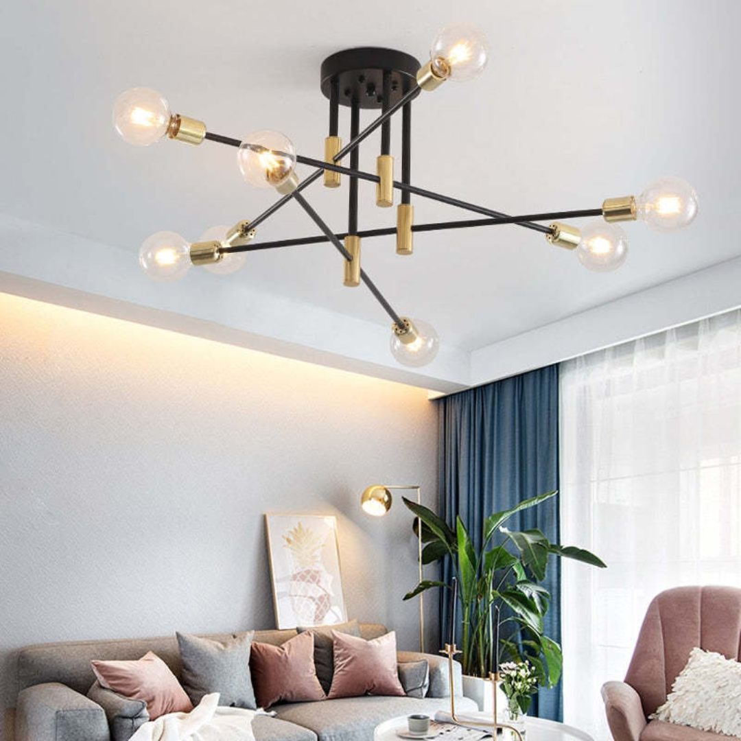 Modern Black and Gold LED Ceiling Light with 4, 6, or 8 Bulbs
