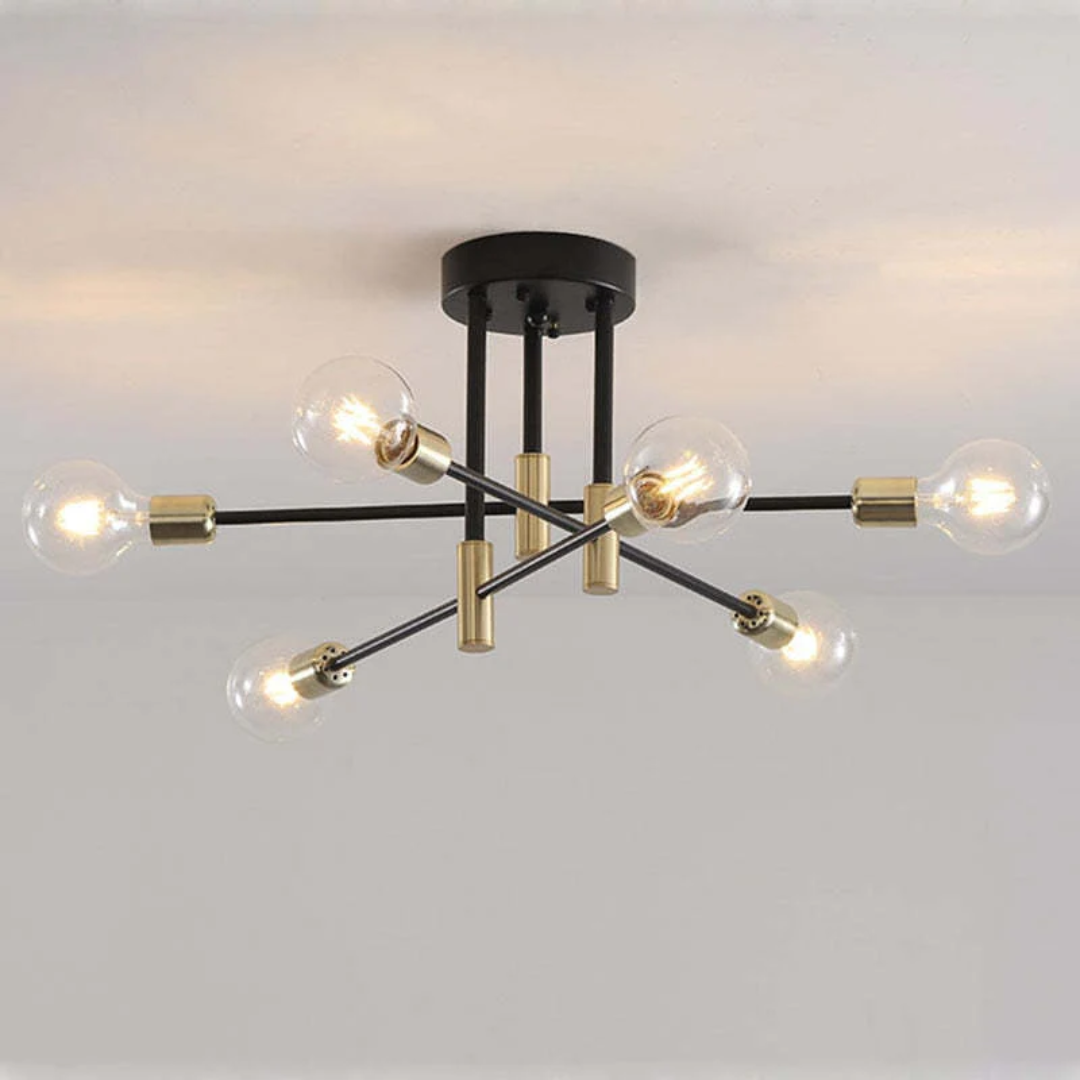 Modern Black and Gold LED Ceiling Light with 4, 6, or 8 Bulbs