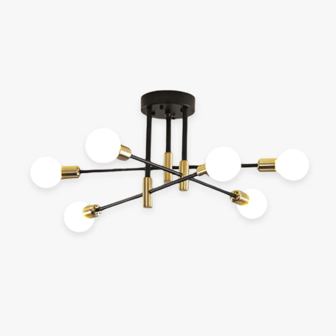Modern Black and Gold LED Ceiling Light with 4, 6, or 8 Bulbs