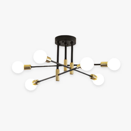 Modern Black and Gold LED Ceiling Light with 4, 6, or 8 Bulbs