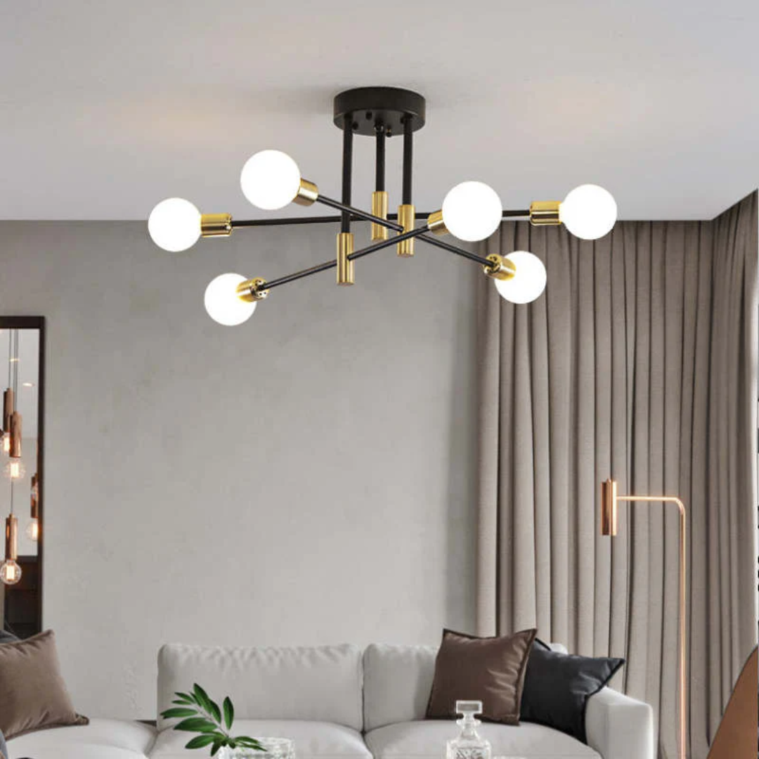 Modern Black and Gold LED Ceiling Light with 4, 6, or 8 Bulbs